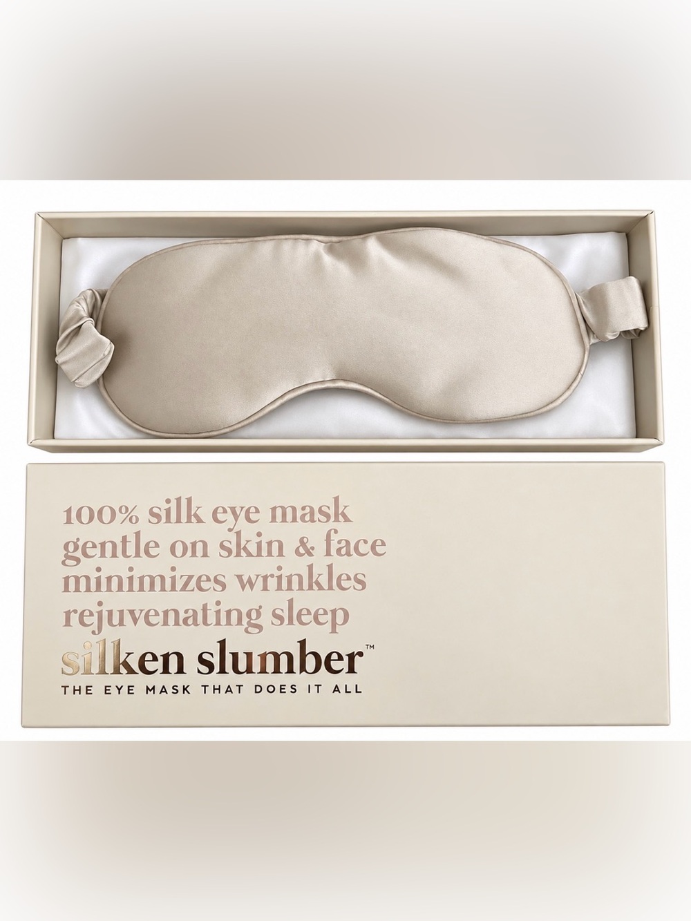 Silken Slumber 100% Silk Eye Mask - Champagne (New In Box) sealed
